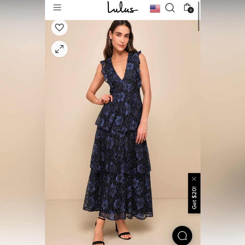 Lulu’s Navy Blue Lace Tiered Ruffled Sleeveless Dress